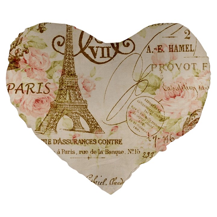 Floral Eiffel Tower Vintage French Paris Art 19  Premium Heart Shape Cushion