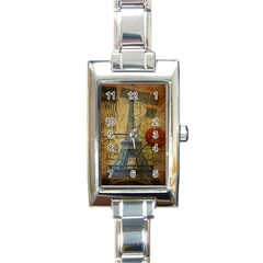 Vintage Stamps Postage Poppy Flower Floral Eiffel Tower Vintage Paris Rectangular Italian Charm Watch