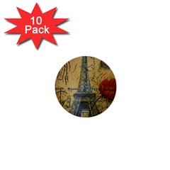 Vintage Stamps Postage Poppy Flower Floral Eiffel Tower Vintage Paris 1  Mini Button (10 Pack) by chicelegantboutique