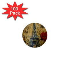 Vintage Stamps Postage Poppy Flower Floral Eiffel Tower Vintage Paris 1  Mini Button (100 Pack)