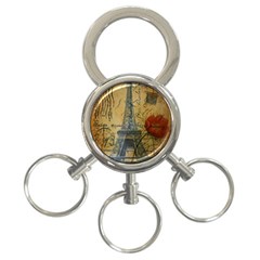 Vintage Stamps Postage Poppy Flower Floral Eiffel Tower Vintage Paris 3-ring Key Chain by chicelegantboutique