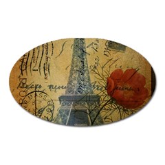 Vintage Stamps Postage Poppy Flower Floral Eiffel Tower Vintage Paris Magnet (oval) by chicelegantboutique