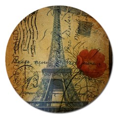 Vintage Stamps Postage Poppy Flower Floral Eiffel Tower Vintage Paris Magnet 5  (round)