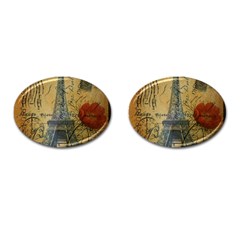 Vintage Stamps Postage Poppy Flower Floral Eiffel Tower Vintage Paris Cufflinks (oval) by chicelegantboutique