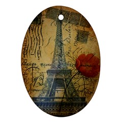 Vintage Stamps Postage Poppy Flower Floral Eiffel Tower Vintage Paris Oval Ornament (two Sides)