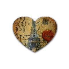 Vintage Stamps Postage Poppy Flower Floral Eiffel Tower Vintage Paris Drink Coasters 4 Pack (heart)  by chicelegantboutique