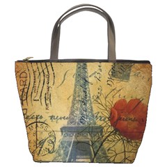 Vintage Stamps Postage Poppy Flower Floral Eiffel Tower Vintage Paris Bucket Bag by chicelegantboutique