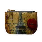 Vintage Stamps Postage Poppy Flower Floral Eiffel Tower Vintage Paris Coin Change Purse Front