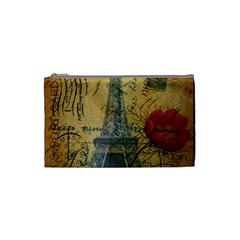 Vintage Stamps Postage Poppy Flower Floral Eiffel Tower Vintage Paris Cosmetic Bag (small)