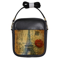Vintage Stamps Postage Poppy Flower Floral Eiffel Tower Vintage Paris Girl s Sling Bag