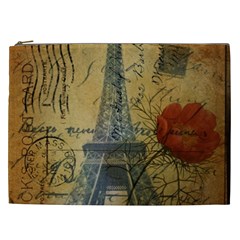 Vintage Stamps Postage Poppy Flower Floral Eiffel Tower Vintage Paris Cosmetic Bag (xxl)