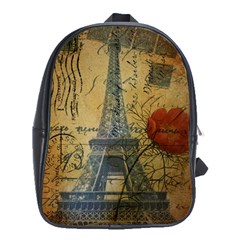 Vintage Stamps Postage Poppy Flower Floral Eiffel Tower Vintage Paris School Bag (xl)