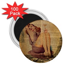 Vintage Newspaper Print Pin Up Girl Paris Eiffel Tower 2 25  Button Magnet (100 Pack)