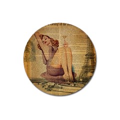 Vintage Newspaper Print Pin Up Girl Paris Eiffel Tower Magnet 3  (round)