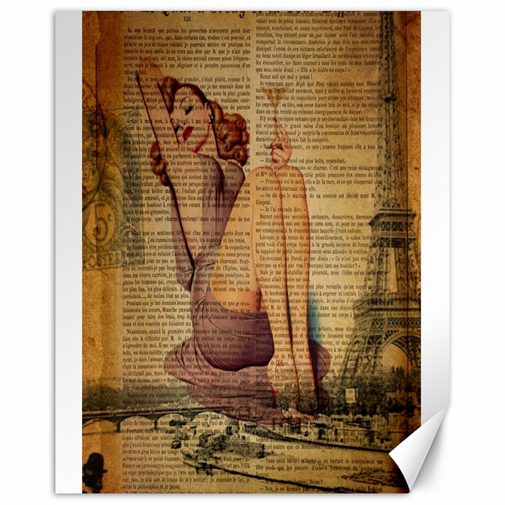 Vintage Newspaper Print Pin Up Girl Paris Eiffel Tower Canvas 16  x 20  (Unframed)