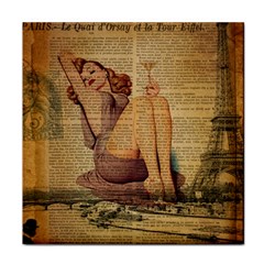 Vintage Newspaper Print Pin Up Girl Paris Eiffel Tower Face Towel by chicelegantboutique