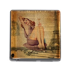 Vintage Newspaper Print Pin Up Girl Paris Eiffel Tower Memory Card Reader With Storage (square) by chicelegantboutique