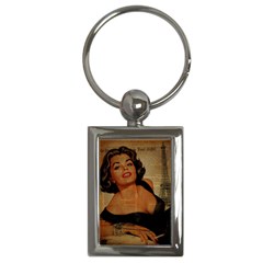 Vintage Newspaper Print Pin Up Girl Paris Eiffel Tower Key Chain (rectangle)