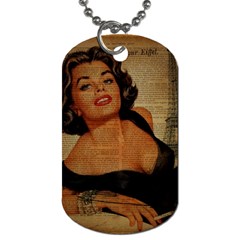 Vintage Newspaper Print Pin Up Girl Paris Eiffel Tower Dog Tag (two-sided)  by chicelegantboutique