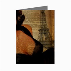 Vintage Newspaper Print Pin Up Girl Paris Eiffel Tower Mini Greeting Card by chicelegantboutique