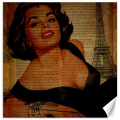 Vintage Newspaper Print Pin Up Girl Paris Eiffel Tower Canvas 12  X 12  (unframed)