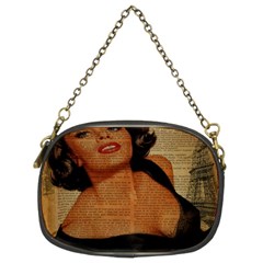 Vintage Newspaper Print Pin Up Girl Paris Eiffel Tower Chain Purse (two Sided) 