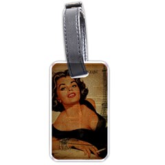 Vintage Newspaper Print Pin Up Girl Paris Eiffel Tower Luggage Tag (two Sides) by chicelegantboutique