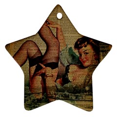 Vintage Newspaper Print Sexy Hot Pin Up Girl Paris Eiffel Tower Star Ornament (two Sides) by chicelegantboutique