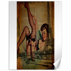 Vintage Newspaper Print Sexy Hot Pin Up Girl Paris Eiffel Tower Canvas 18  X 24  (unframed) by chicelegantboutique