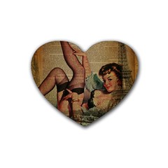 Vintage Newspaper Print Sexy Hot Pin Up Girl Paris Eiffel Tower Drink Coasters (heart)