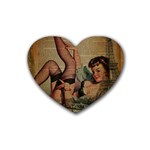 Vintage Newspaper Print Sexy Hot Pin Up Girl Paris Eiffel Tower Drink Coasters (Heart) Front