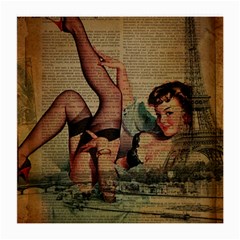 Vintage Newspaper Print Sexy Hot Pin Up Girl Paris Eiffel Tower Glasses Cloth (medium, Two Sided) by chicelegantboutique