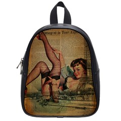 Vintage Newspaper Print Sexy Hot Pin Up Girl Paris Eiffel Tower School Bag (small) by chicelegantboutique