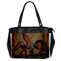 Vintage Newspaper Print Sexy Hot Pin Up Girl Paris Eiffel Tower Oversize Office Handbag (one Side) by chicelegantboutique
