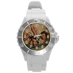 Vintage Newspaper Print Sexy Hot Pin Up Girl Paris Eiffel Tower Plastic Sport Watch (large) by chicelegantboutique