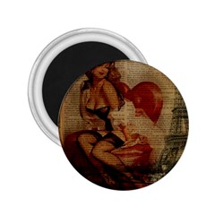 Vintage Newspaper Print Sexy Hot Gil Elvgren Pin Up Girl Paris Eiffel Tower 2 25  Button Magnet by chicelegantboutique