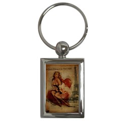 Vintage Newspaper Print Sexy Hot Gil Elvgren Pin Up Girl Paris Eiffel Tower Key Chain (rectangle)