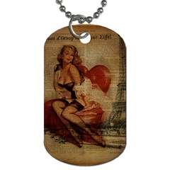 Vintage Newspaper Print Sexy Hot Gil Elvgren Pin Up Girl Paris Eiffel Tower Dog Tag (one Sided) by chicelegantboutique