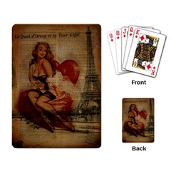 Vintage Newspaper Print Sexy Hot Gil Elvgren Pin Up Girl Paris Eiffel Tower Playing Cards Single Design by chicelegantboutique