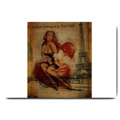 Vintage Newspaper Print Sexy Hot Gil Elvgren Pin Up Girl Paris Eiffel Tower Large Door Mat by chicelegantboutique