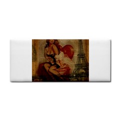 Vintage Newspaper Print Sexy Hot Gil Elvgren Pin Up Girl Paris Eiffel Tower Hand Towel by chicelegantboutique