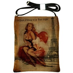 Vintage Newspaper Print Sexy Hot Gil Elvgren Pin Up Girl Paris Eiffel Tower Shoulder Sling Bag