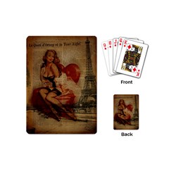 Vintage Newspaper Print Sexy Hot Gil Elvgren Pin Up Girl Paris Eiffel Tower Playing Cards (mini) by chicelegantboutique