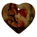 Vintage Newspaper Print Sexy Hot Gil Elvgren Pin Up Girl Paris Eiffel Tower Heart Ornament Front