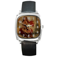 Vintage Newspaper Print Sexy Hot Gil Elvgren Pin Up Girl Paris Eiffel Tower Square Leather Watch by chicelegantboutique