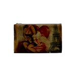 Vintage Newspaper Print Sexy Hot Gil Elvgren Pin Up Girl Paris Eiffel Tower Cosmetic Bag (Small) Front