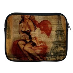 Vintage Newspaper Print Sexy Hot Gil Elvgren Pin Up Girl Paris Eiffel Tower Apple Ipad 2/3/4 Zipper Case