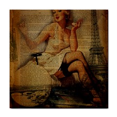 Vintage Newspaper Print Sexy Hot Gil Elvgren Pin Up Girl Paris Eiffel Tower Ceramic Tile by chicelegantboutique