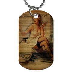 Vintage Newspaper Print Sexy Hot Gil Elvgren Pin Up Girl Paris Eiffel Tower Dog Tag (one Sided) by chicelegantboutique