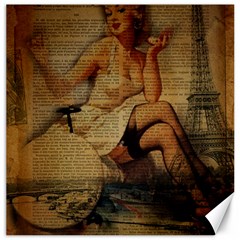Vintage Newspaper Print Sexy Hot Gil Elvgren Pin Up Girl Paris Eiffel Tower Canvas 12  X 12  (unframed) by chicelegantboutique